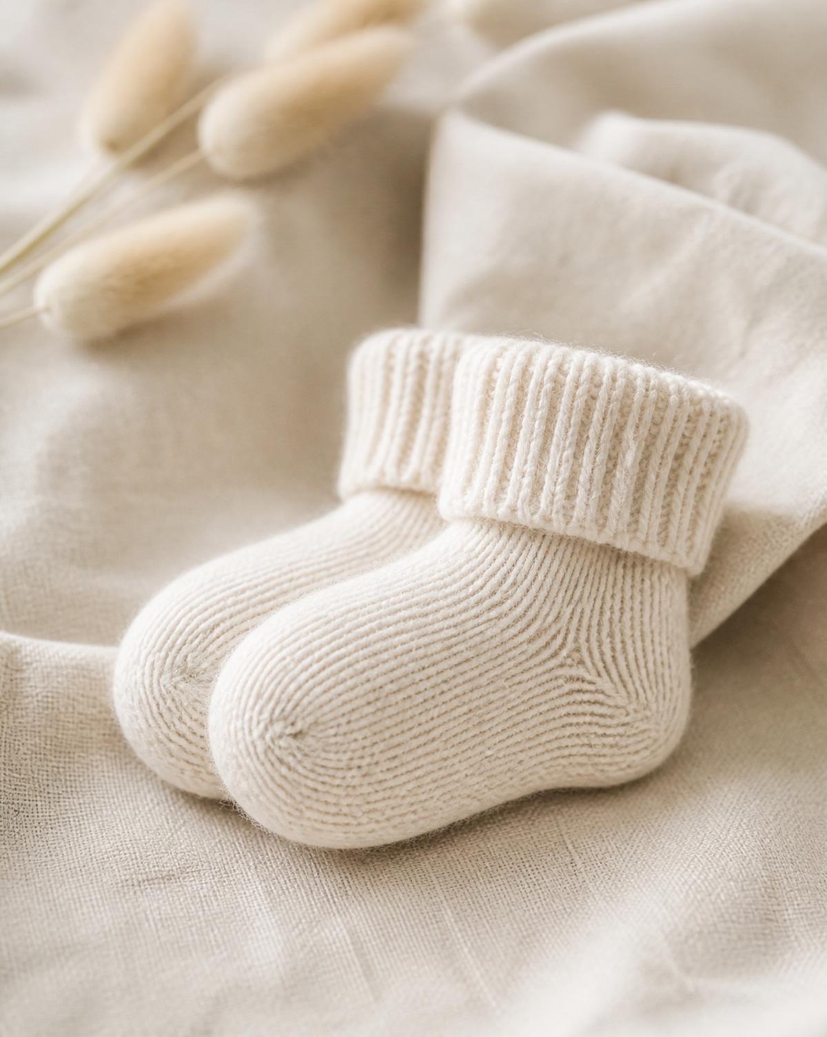 Cremefarbene Babysocken aus Merinowolle