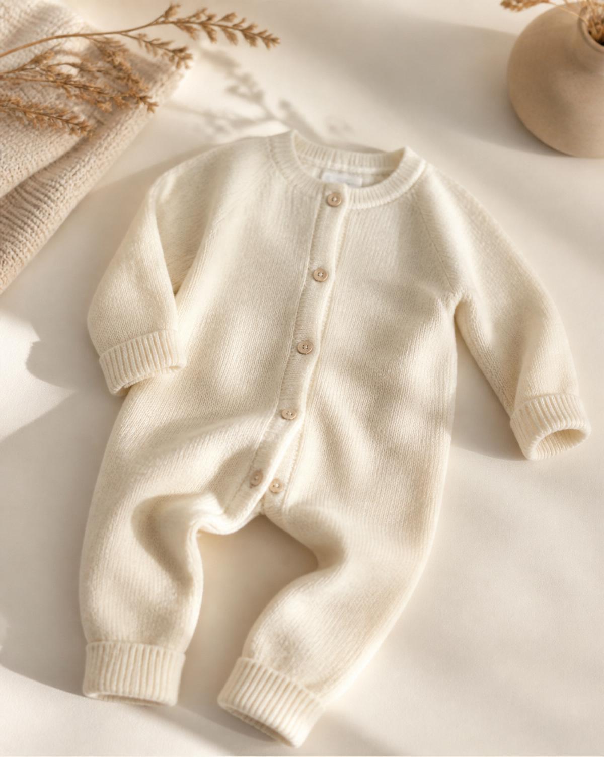 Babystrampler aus cremefarbener Merinowolle